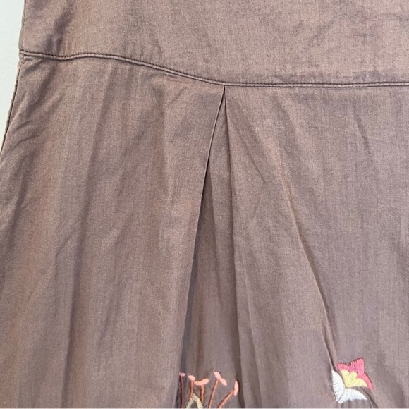 Merona Womens Floral Embroidered Knee Length Skirt Mocha Color Flowing Size 10 - Picture 9 of 16